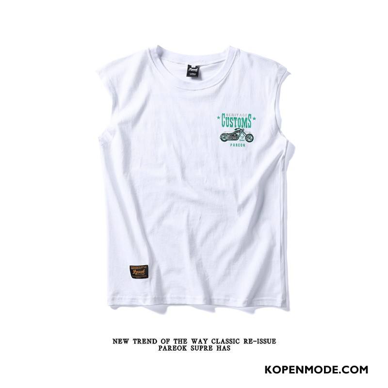 T-shirts Heren Hip-hop Bedrukken Persoonlijk Trendy Merk Mouwloos Losse Wit