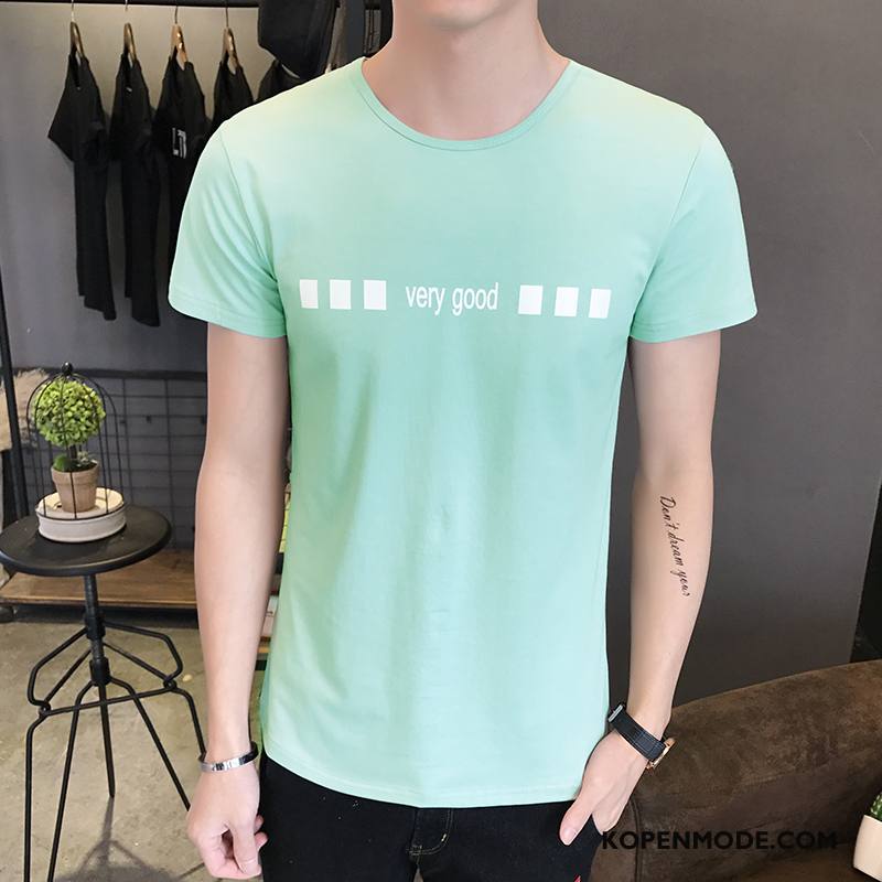 T-shirts Heren Katoen Halve Mouw Mannen Slim Fit Ronde Hals Zomer Groen