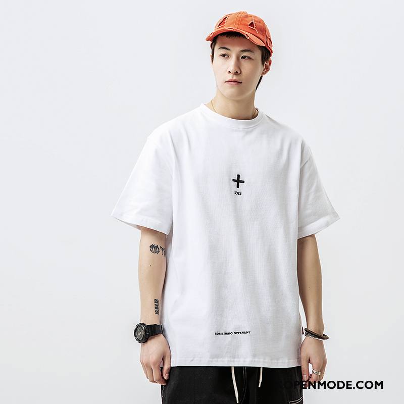 T-shirts Heren Losse Halve Mouw Korte Mouw Trend Mannen Katoen Rood Grijs