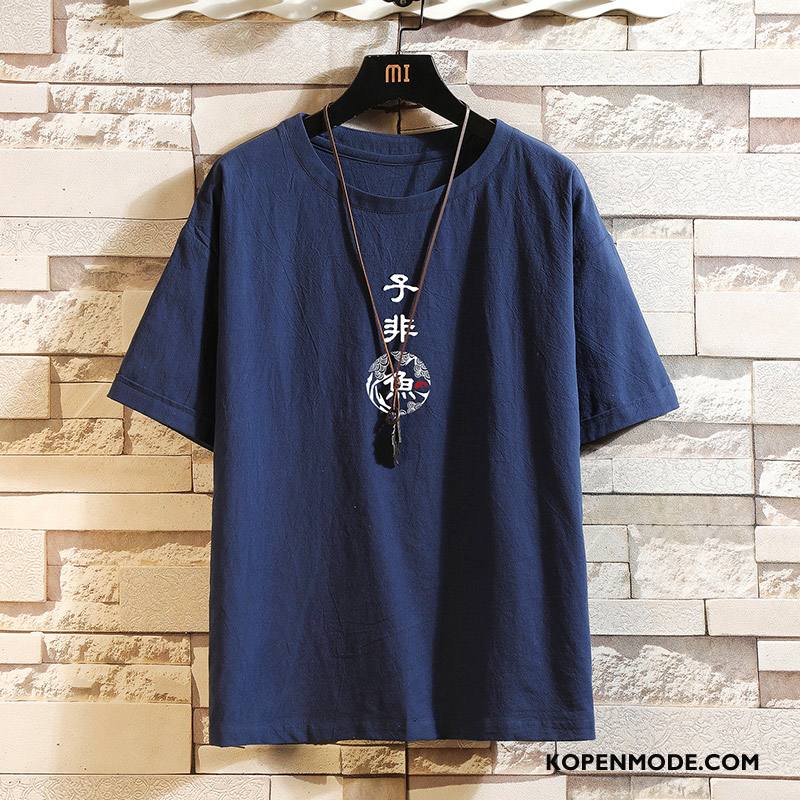 T-shirts Heren Losse Korte Mouw Grote Maten Halve Mouw Trend Vet Blauw