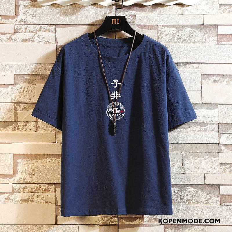 T-shirts Heren Losse Korte Mouw Grote Maten Halve Mouw Trend Vet Blauw