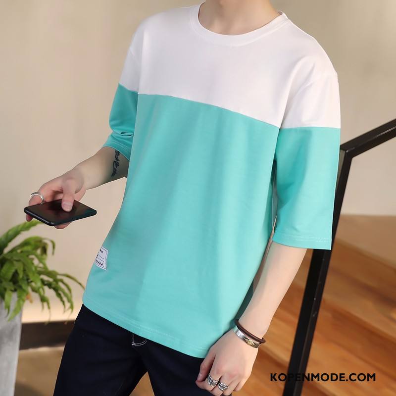 T-shirts Heren Losse Trendy Merk Zomer Halve Mouw Mannen Hip-hop Blauw Wit