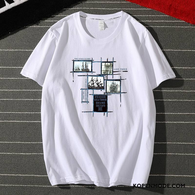 T-shirts Heren Mannen Trend Halve Mouw Zomer Losse Trendy Merk Roze Wit