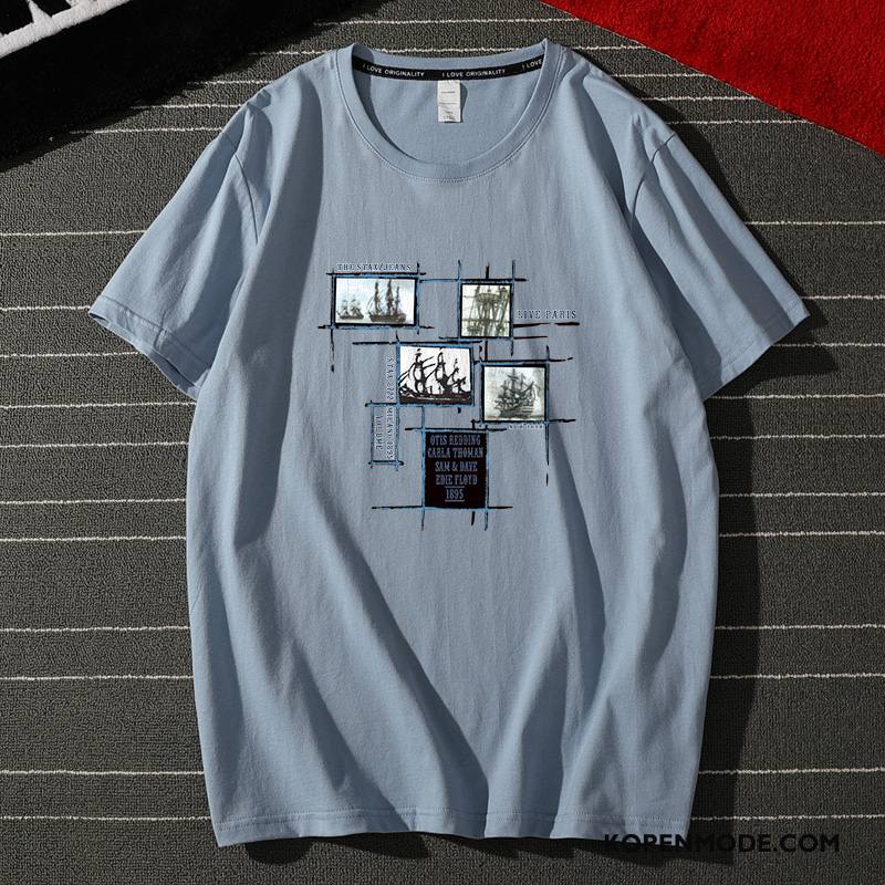 T-shirts Heren Mannen Trend Halve Mouw Zomer Losse Trendy Merk Roze Wit