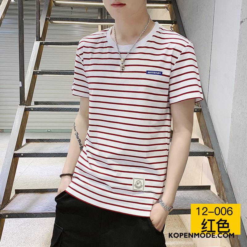 T-shirts Heren Mannen Trend Korte Mouw Katoen Losse Trendy Merk Effen Kleur Rood Wit