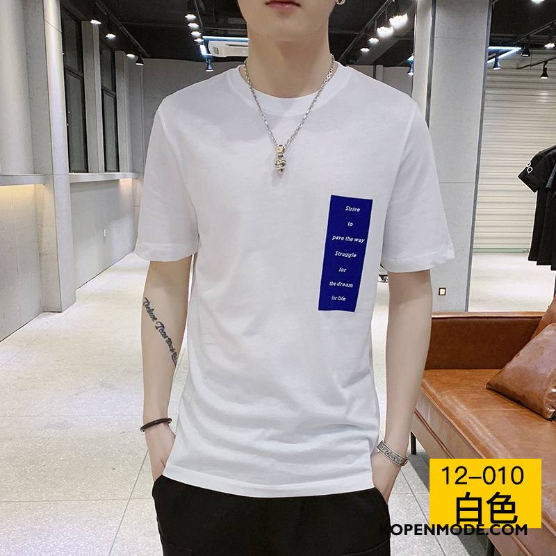 T-shirts Heren Mannen Trend Korte Mouw Katoen Losse Trendy Merk Effen Kleur Rood Wit