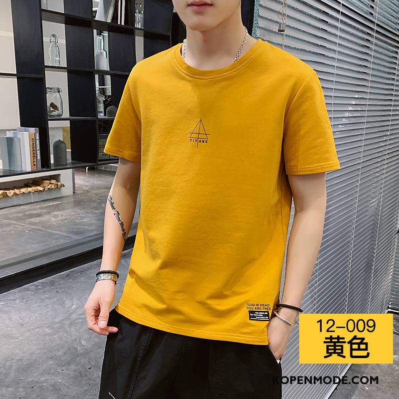 T-shirts Heren Mannen Trend Korte Mouw Katoen Losse Trendy Merk Effen Kleur Rood Wit