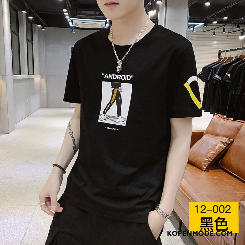 T-shirts Heren Mannen Trend Korte Mouw Katoen Losse Trendy Merk Effen Kleur Rood Wit