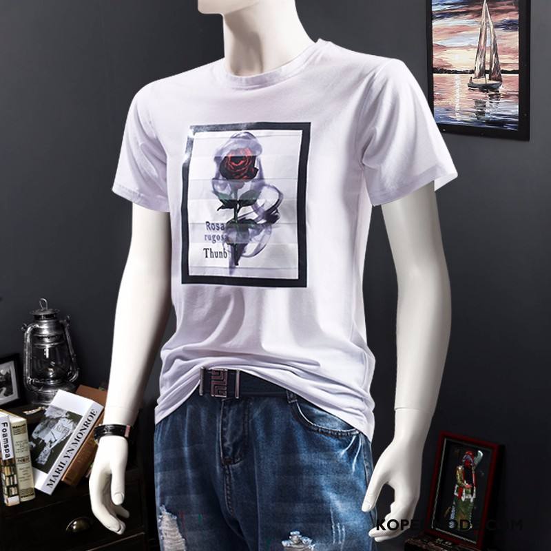 T-shirts Heren Mode Mannen Casual Trend Wit Licht Bruin