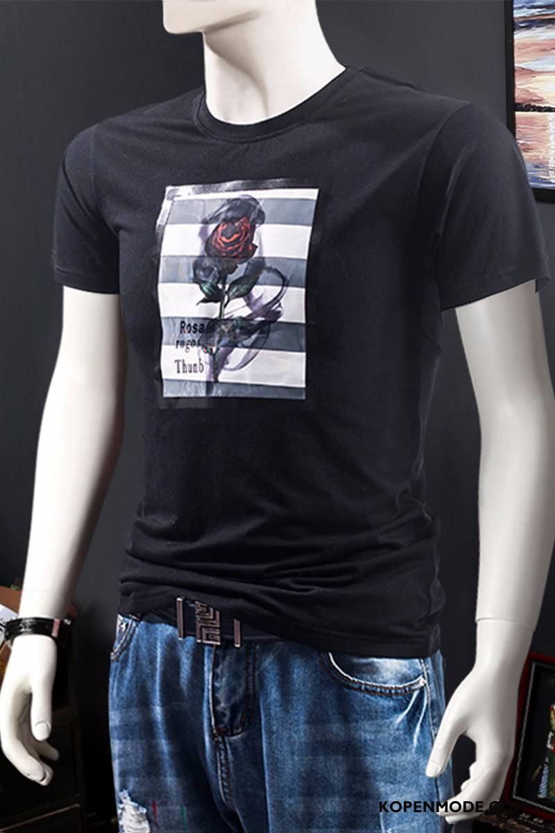 T-shirts Heren Mode Mannen Casual Trend Wit Licht Bruin