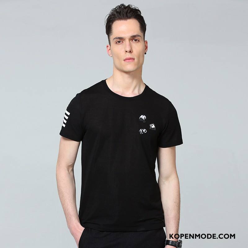 T-shirts Heren Ronde Hals Korte Mouw Mannen Zomer Pullover Borduurwerk Effen Kleur Wit