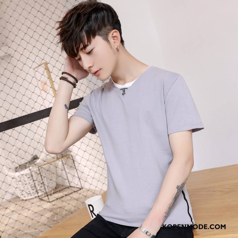 T-shirts Heren Slim Fit Casual Mode Mannen Korte Mouw Grijs Licht Bruin