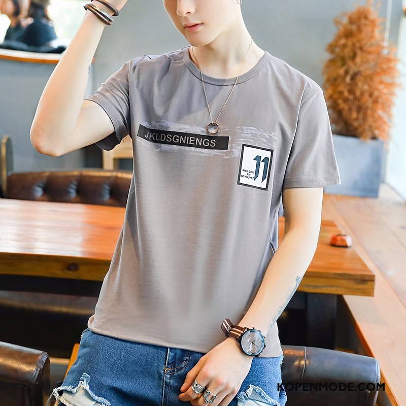 T-shirts Heren Slim Fit Pullover Korte Mouw Ronde Hals Kaki