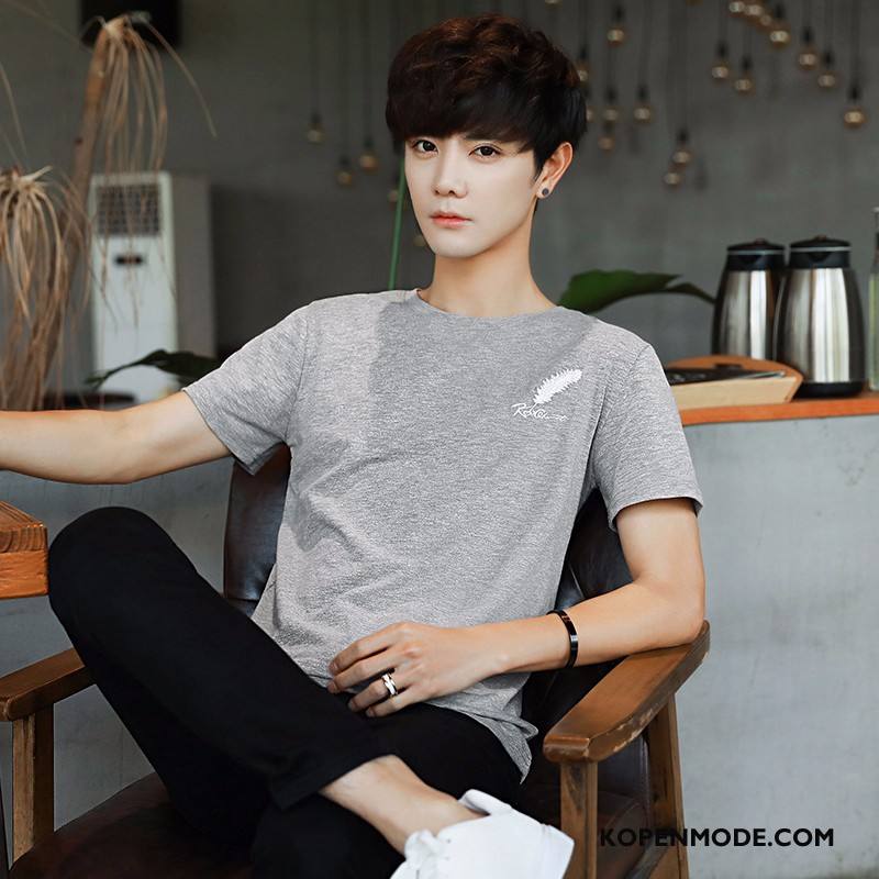 T-shirts Heren Slim Fit Zomer Korte Mouw Ronde Hals Mooi Trend Grijs