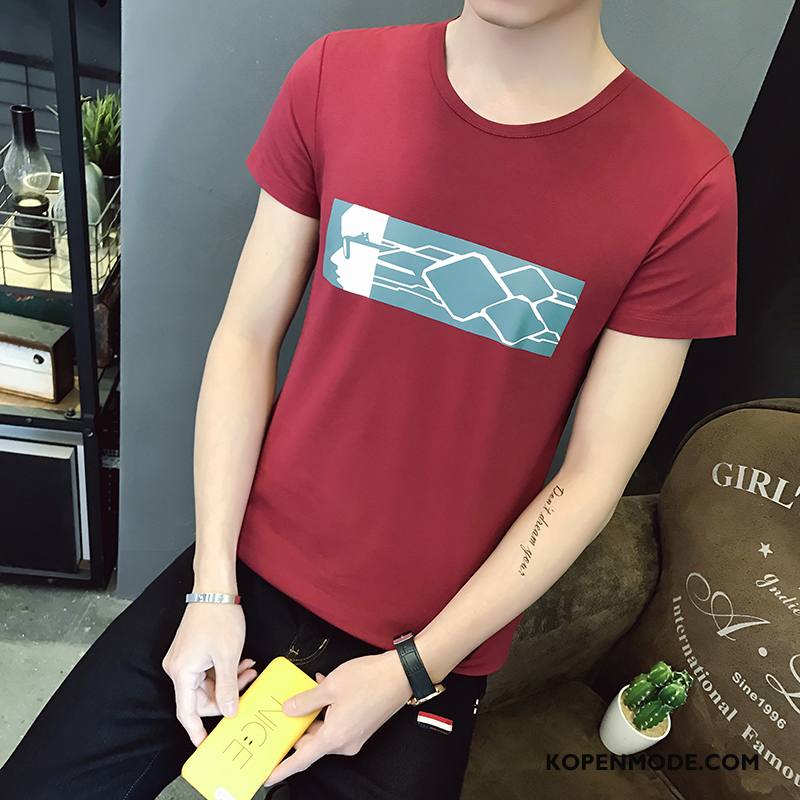 T-shirts Heren Trend Korte Mouw Onderhemd Mannen Jeugd Slim Fit Wit Zwart