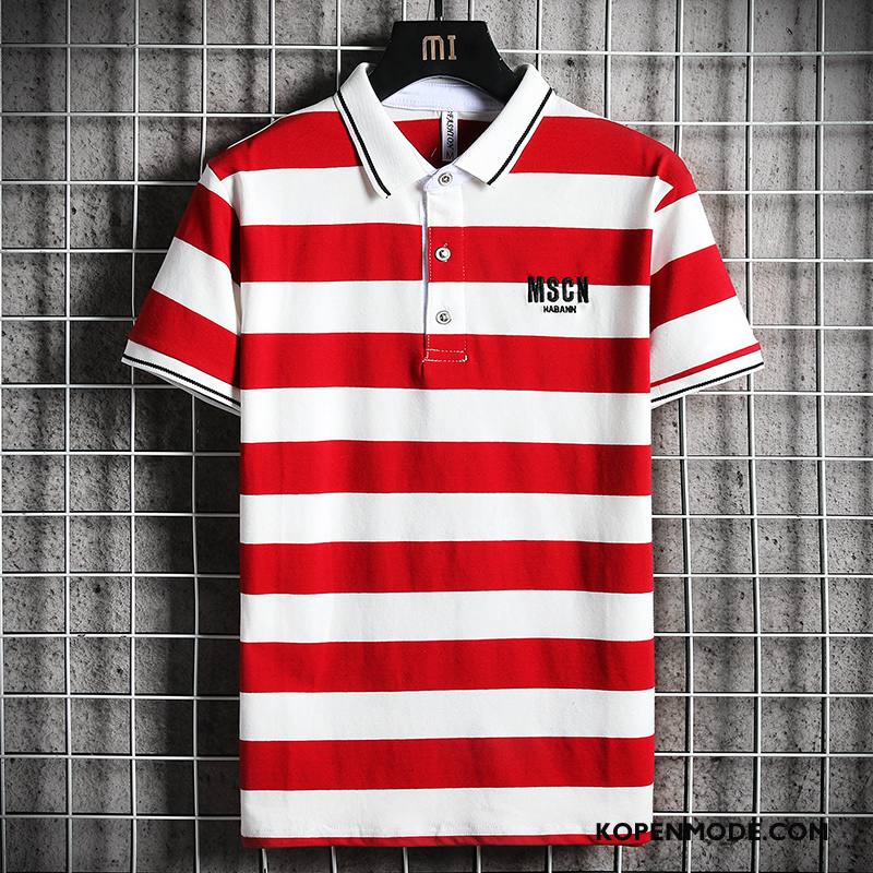 T-shirts Heren Trendy Merk Jasje Streep Mannen Zomer Revers Rood