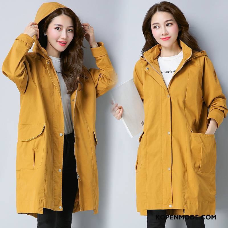 Trenchcoat Dames 2018 Elegante Hoodie Mode Herfst Casual Geel