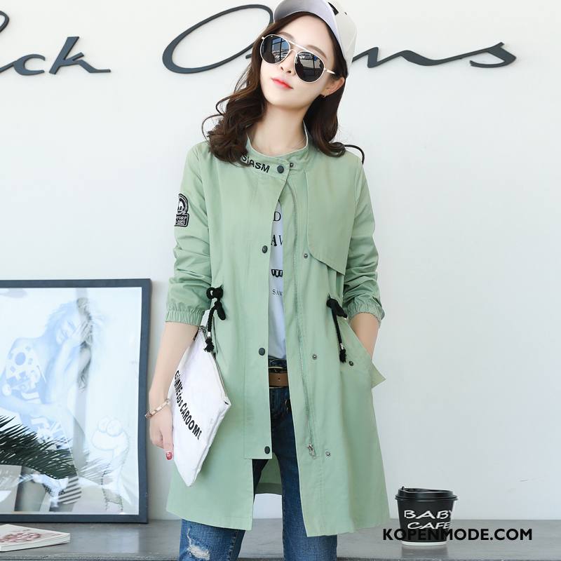 Trenchcoat Dames 2018 Jas Straat Mode Voorjaar Patroon Effen Kleur Groen