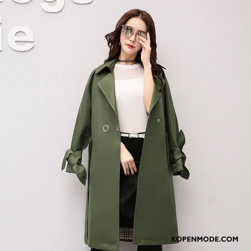 Trenchcoat Dames 2018 Mode Dunne Trend Herfst Elegante Legergroene Effen Kleur