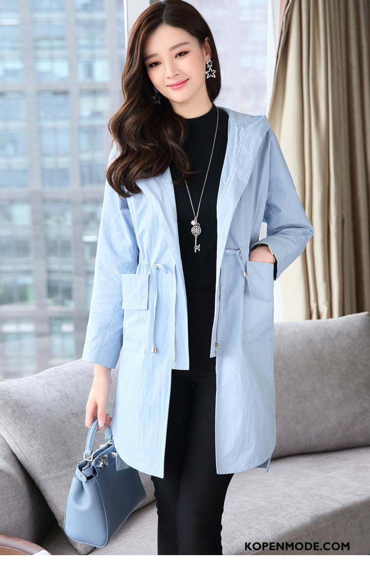 Trenchcoat Dames Cardigan Verbinding Mode 2018 Zak Voorjaar Effen Kleur Blauw