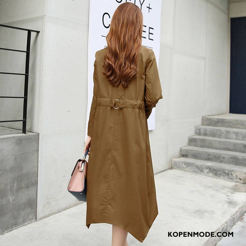 Trenchcoat Dames Casual Zuiver Elegante 2018 Vlinderdas Strakke Effen Kleur Geel