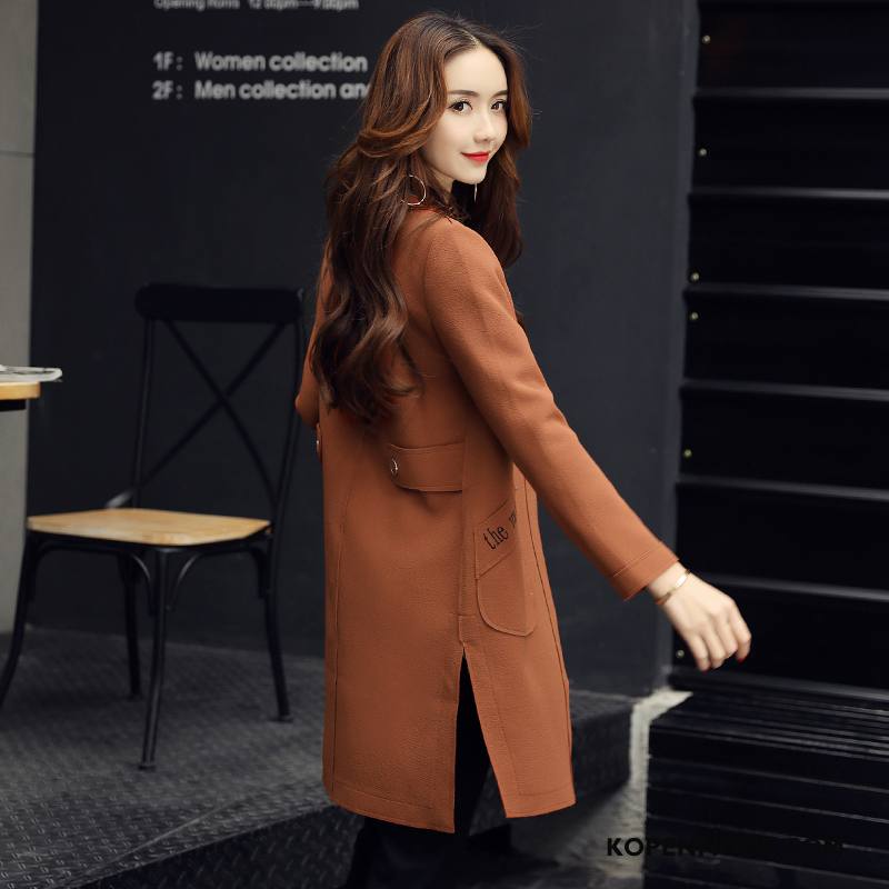 Trenchcoat Dames Dunne Elegante Slim Fit Mode Herfst Eenvoudige Roze Rood