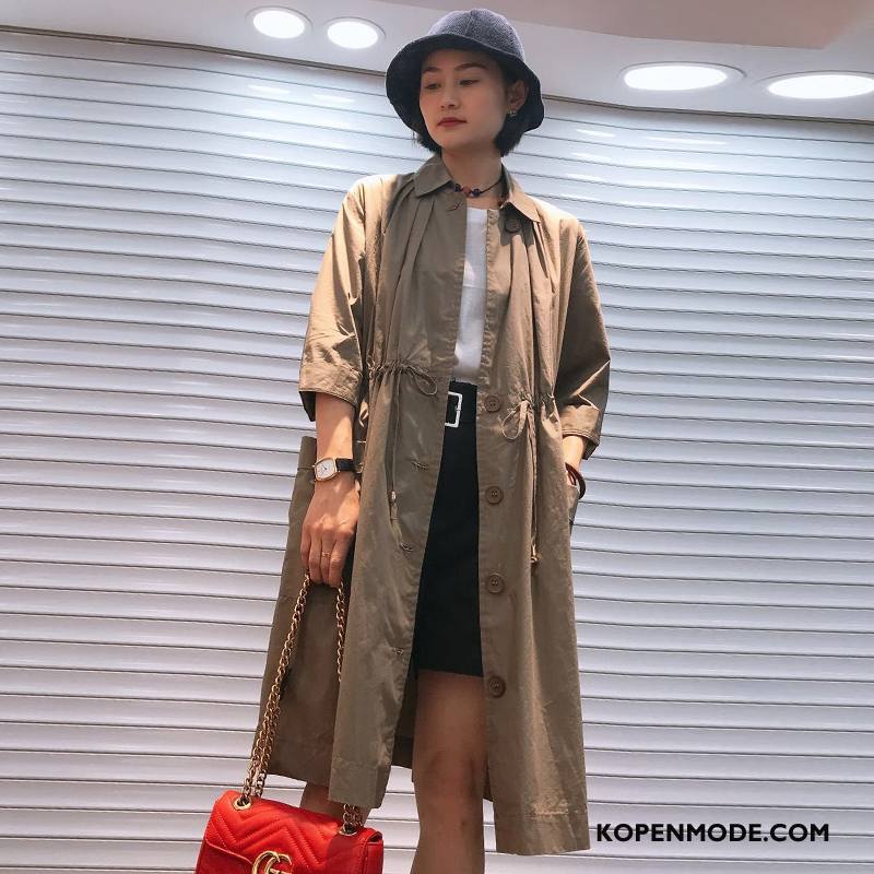 Trenchcoat Dames Elegante 2018 Slim Fit Dunne Lange Mouwen Zomer Gemengde Kleuren Kaki