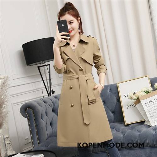 Trenchcoat Dames Elegante Voorjaar 2018 Trend Slim Fit Eenvoudige Karamel Kleur Effen Kleur