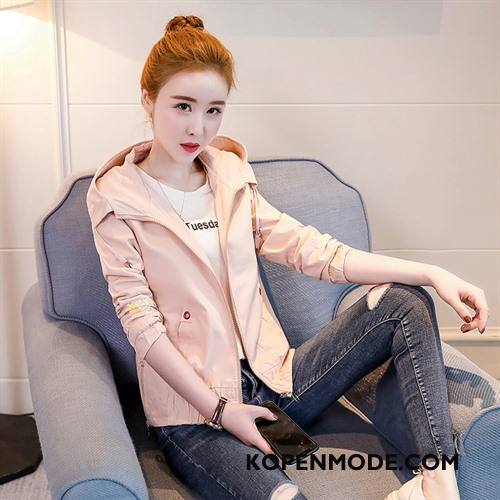 Trenchcoat Dames Elegante Voorjaar Hoodie Eenvoudige Kort Populair Roze Rood