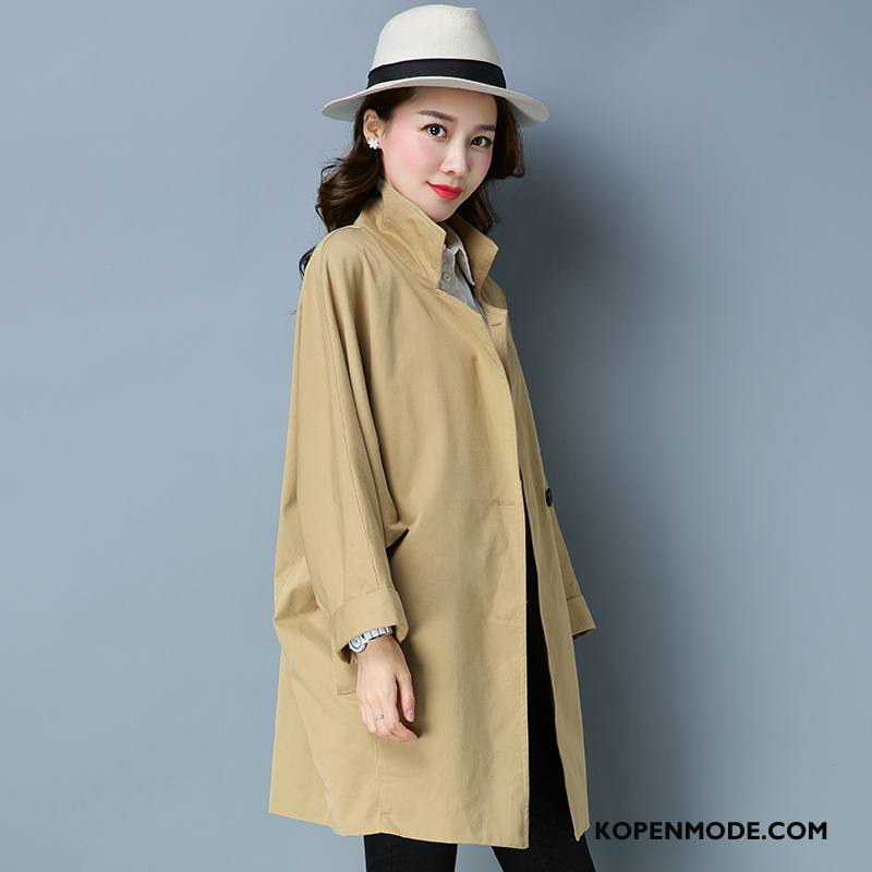 Trenchcoat Dames Herfst Elegante Lang 2018 Lange Mouwen Groot Effen Kleur Kaki