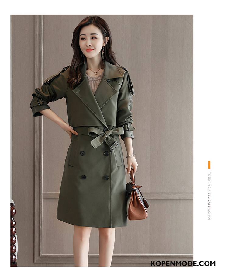 Trenchcoat Dames Herfst Mode Slim Fit Elegante Casual 2018 Kaki