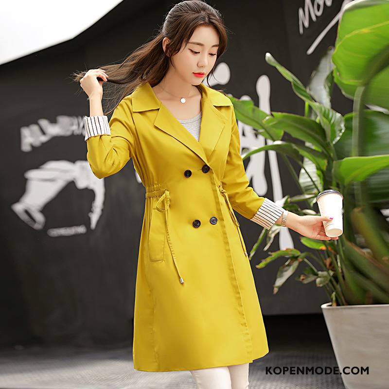 Trenchcoat Dames Lang Slim Fit Voorjaar Eenvoudige Mode 2018 Effen Kleur Oranje