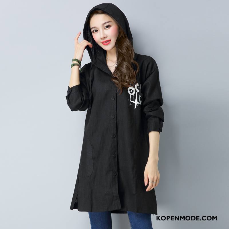 Trenchcoat Dames Lange Mouwen Elegante Bedrukken Trend Casual Herfst Geel