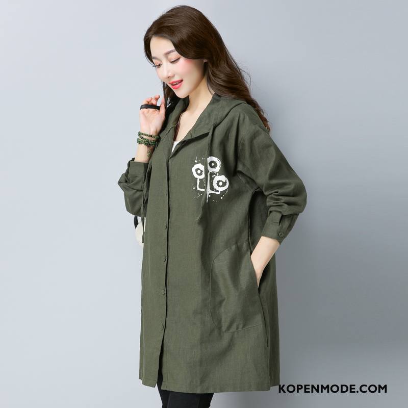 Trenchcoat Dames Lange Mouwen Elegante Bedrukken Trend Casual Herfst Geel