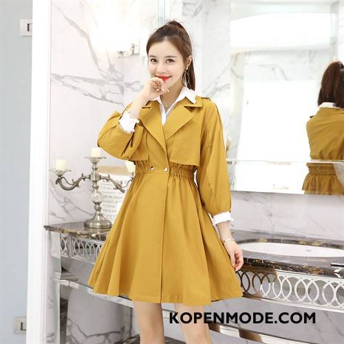 Trenchcoat Dames Lange Mouwen Elegante Eenvoudige Voorjaar Comfortabele Mode Geel