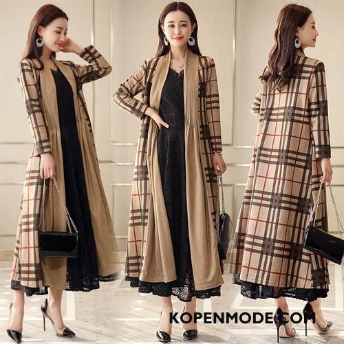 Trenchcoat Dames Lange Mouwen Elegante Mode Voorjaar 2018 Geruit Effen Kleur