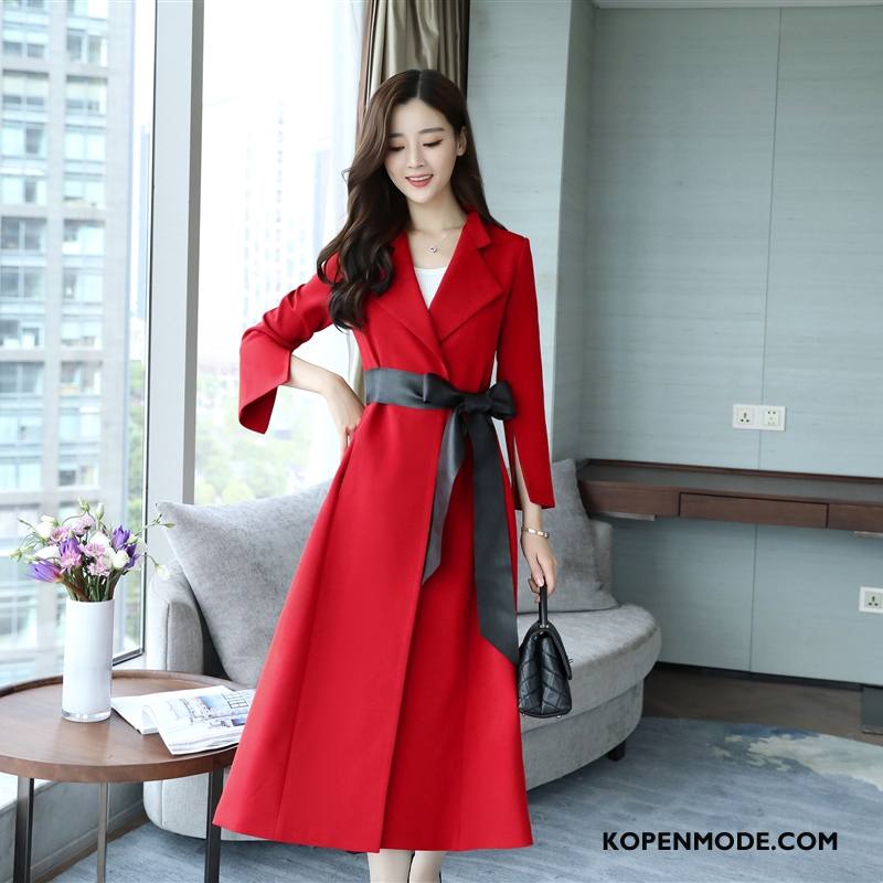 Trenchcoat Dames Losse Voorjaar Casual 2018 Stad Trend Effen Kleur Rood