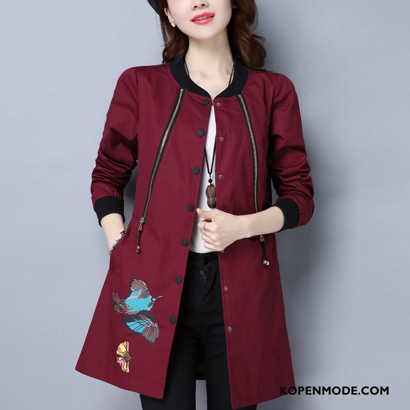 Trenchcoat Dames Mode 2018 Elegante Rits Slim Fit Knopen Marineblauw