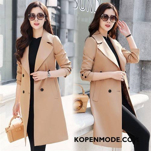 Trenchcoat Dames Mode Slim Fit Voorjaar Lange Mouwen 2018 Rode Wijn Effen Kleur