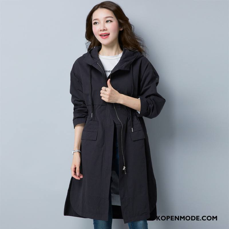 Trenchcoat Dames Persoonlijk Trend Slim Fit Dunne Lang Hoodie Effen Kleur Groen