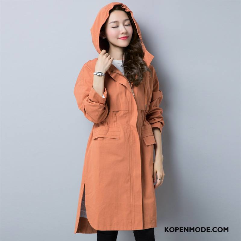 Trenchcoat Dames Persoonlijk Trend Slim Fit Dunne Lang Hoodie Effen Kleur Groen