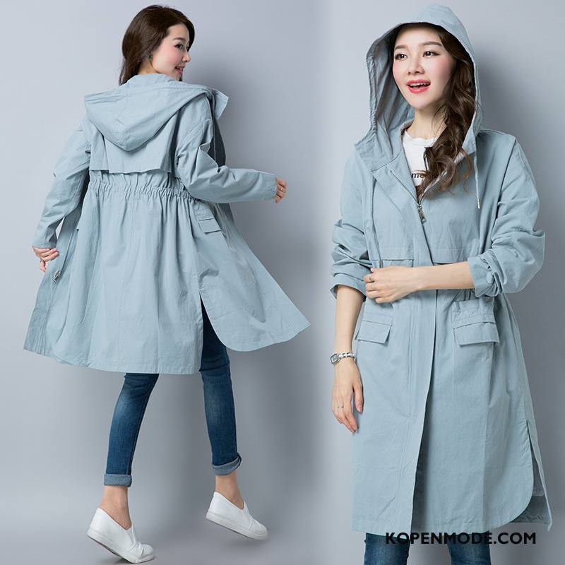 Trenchcoat Dames Persoonlijk Trend Slim Fit Dunne Lang Hoodie Effen Kleur Groen