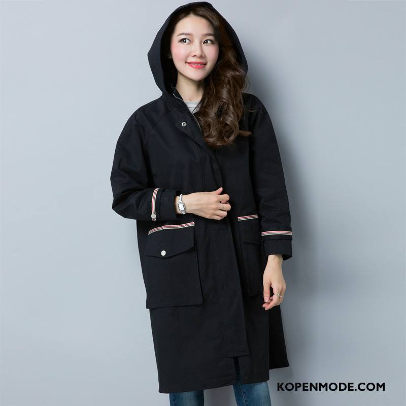 Trenchcoat Dames Slim Fit Hoodie Herfst Lang Trend 2018 Effen Kleur Geel