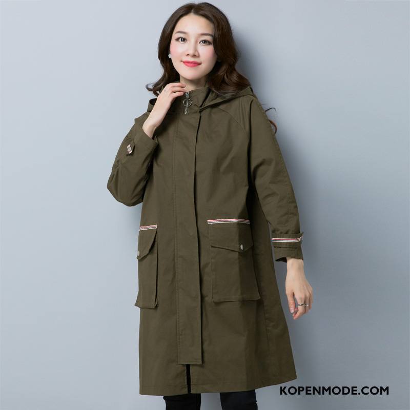 Trenchcoat Dames Slim Fit Hoodie Herfst Lang Trend 2018 Effen Kleur Geel