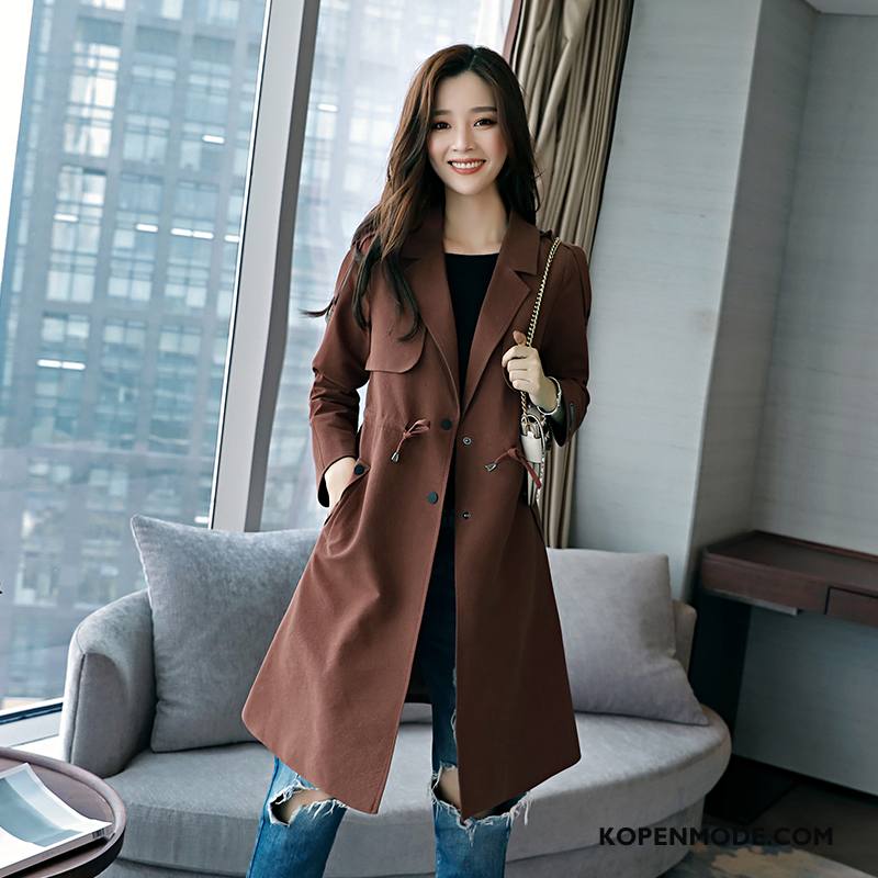 Trenchcoat Dames Slim Fit Kant Pak 2018 Dunne Verbinding Effen Kleur Rood