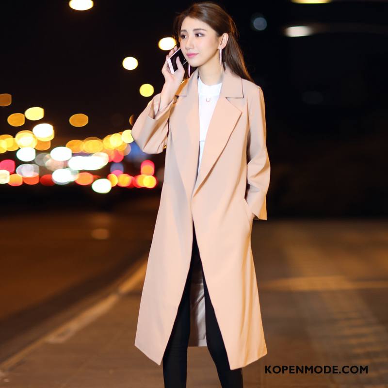 Trenchcoat Dames Slim Fit Voorjaar Mouw Persoonlijk Eenvoudige Trend Effen Kleur Abrikoos Kleur Beige