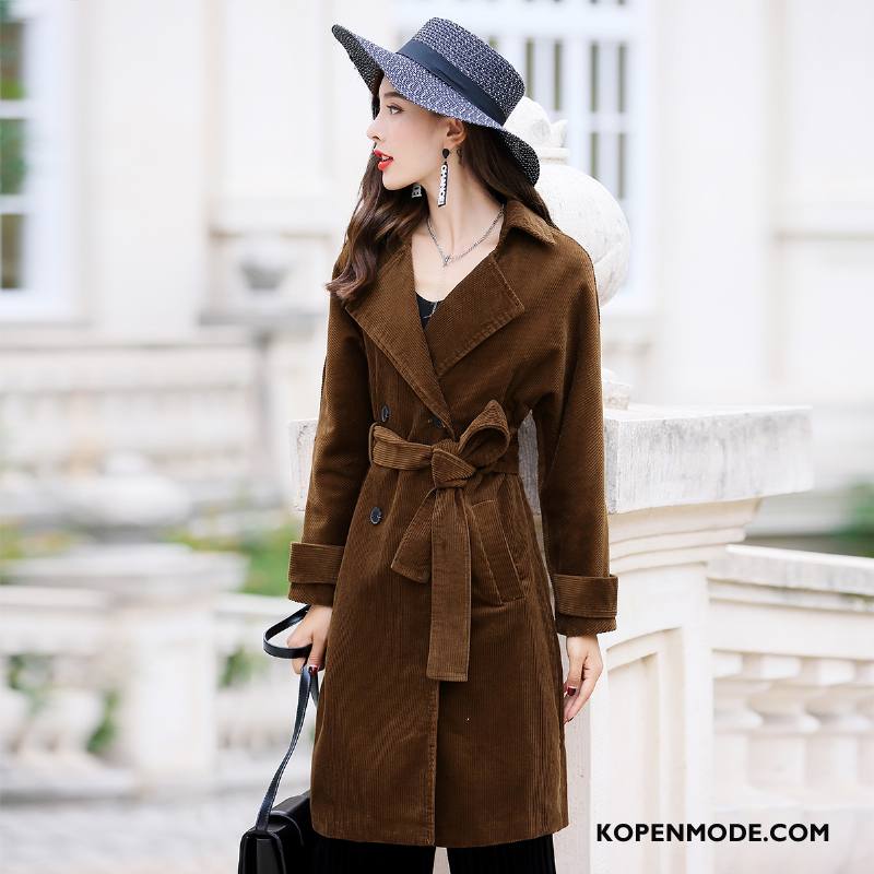 Trenchcoat Dames Slim Fit Zoet Eenvoudige Mode 2018 Dunne Karamel Kleur Effen Kleur