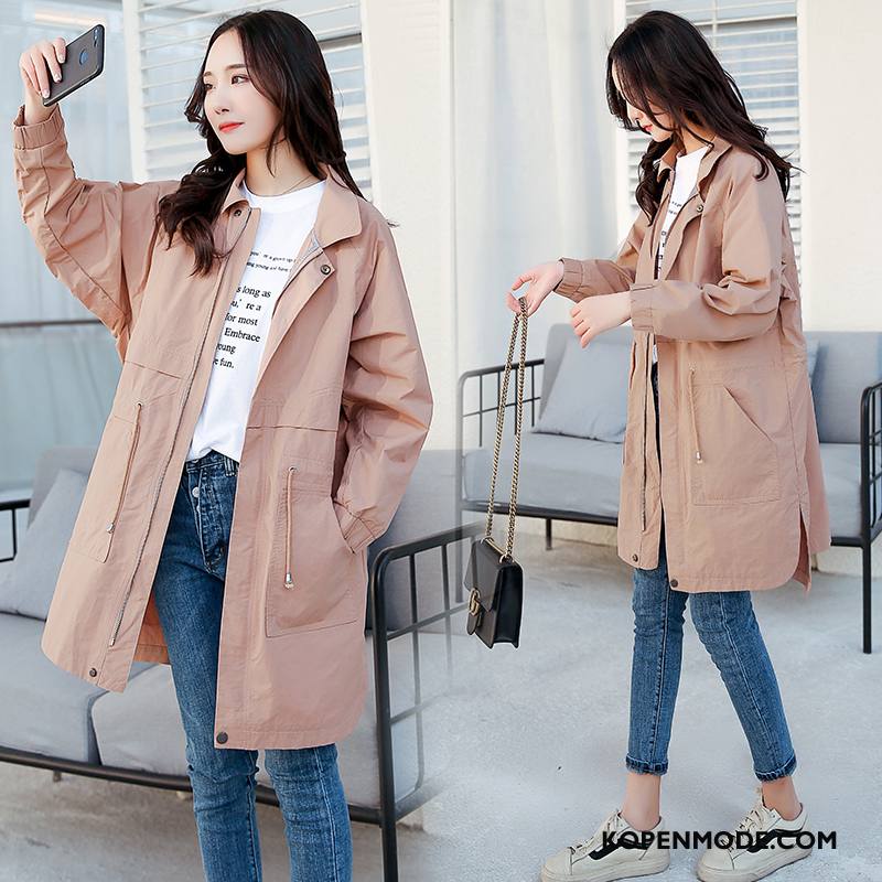 Trenchcoat Dames Voorjaar Elegante Trend 2018 Slim Fit Lang Grijs