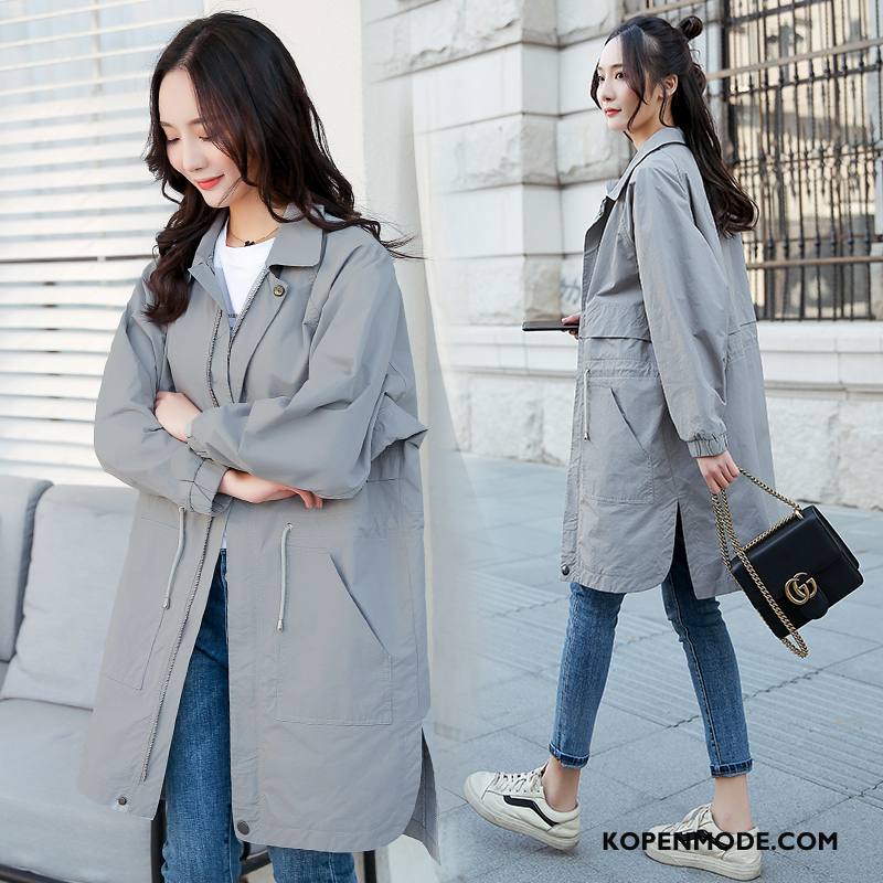 Trenchcoat Dames Voorjaar Elegante Trend 2018 Slim Fit Lang Grijs