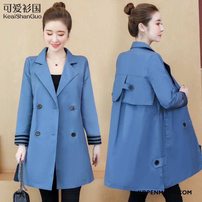 Trenchcoat Dames Vrouwen Populair Voorjaar Overjas Grote Maten Nieuw Blauw